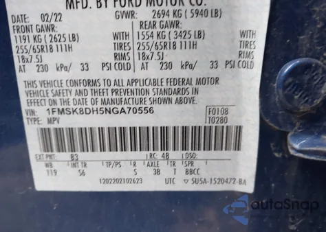 2022 Ford Explorer Xlt из США, поврежденный, VIN 1FMSK8DH5NGA70556